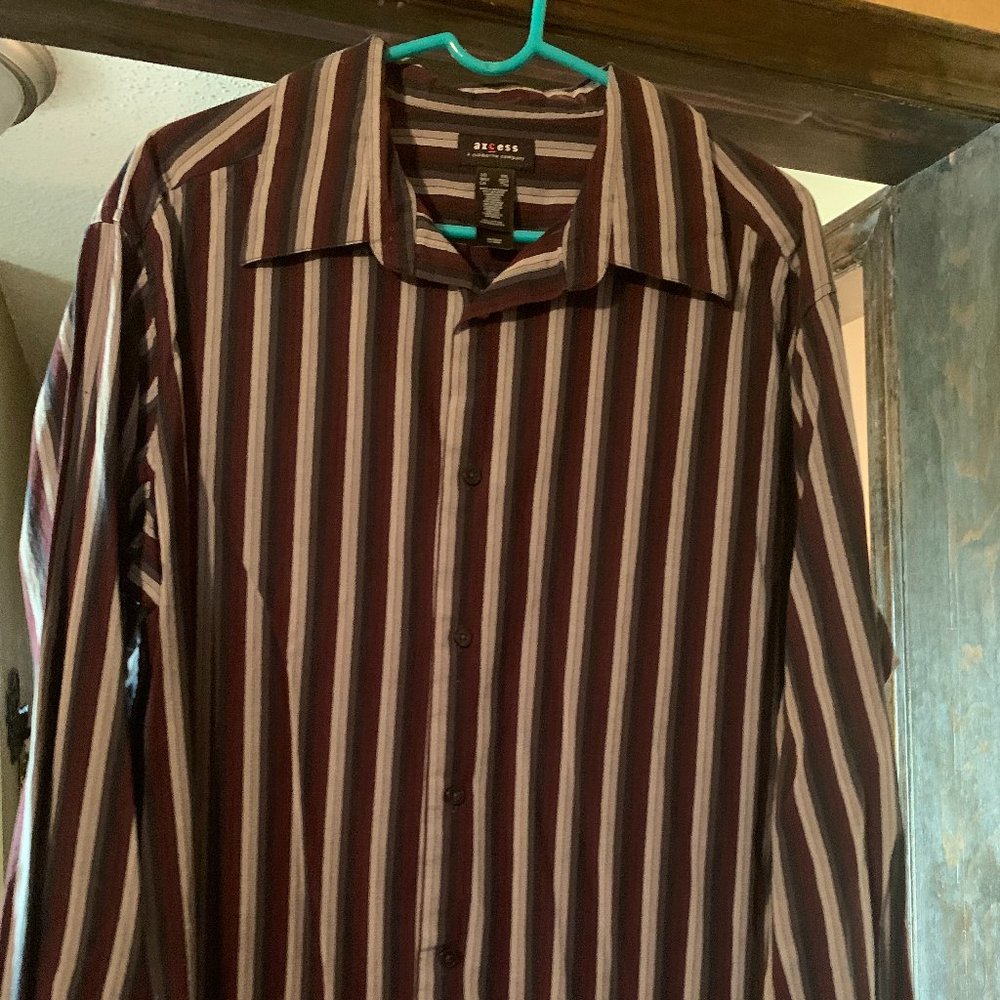 Axcess Men's XXL Long Sleeved Striped Shirt. Maroon, Black, and Gray.